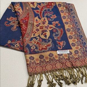 Pashmina Red and Gold Floral Scarf